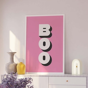 Boo Print | Digital Art Download | Cute Pink Halloween Wall Decor | Trendy Halloween Wall Art | Spooky Season Poster