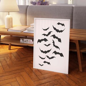 Bats Print | Digital Art Download | Minimal White Halloween Wall Art | Trendy Halloween Wall Art
