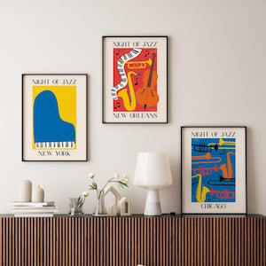 Set of 3 Jazz Night Prints | Digital Art Downloads | New Orleans New York Chicago Jazz Music Wall Art | Cute Trendy Wall Art