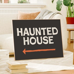 Haunted House This Way Print | Digital Art Download | Spooky Halloween Wall Decor | Trendy Halloween Wall Art | Spooky Season Poster