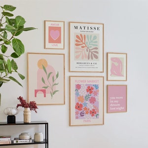 Set of 6 Pink Print Gallery Wall | Digital Art Download | Boho Matisse Printable Art | Trendy Wall Art Set | Pink Gallery Wall