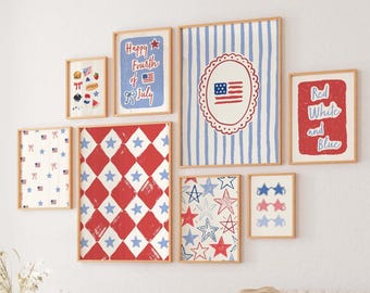 Galería de arte para el 4 de julio, descarga de arte digital, 10 láminas para imprimir, bonitas láminas de arte estadounidense, decoración del Día de la Independencia, láminas de arte patrióticas originales.