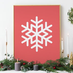 Rote Schneeflocke, digitale Kunst-Druck, niedliche Weihnachtsdekor, rote Winterurlaub-Wandkunst