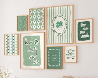 St Patricks Day Gallery Wall, Digital Art Download, 10 Printables, St Patricks Day Decor, St Patricks Wall Art, Cute Shamrock Art Prints