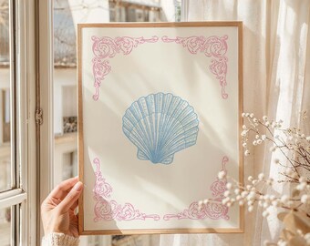 Coquette Seashell Print | Digital Art Download | Cute Summer Art Print | Girly Wall Art | Trendy Beach House Decor | Coastal Wall Art