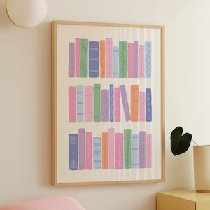 Handdrawn Books Print, Whimsical Bookish Wall Art, Digital Download, Cute Book Lover Decor, Aesthetic Book Club Wall Art, Cozy Book Nook Art