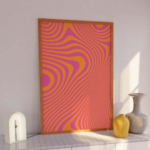 Pink Orange Abstract Print | Digital Art Download | Trendy Pink Orange 70s Retro Printable Art | Cute Trendy Wall Art