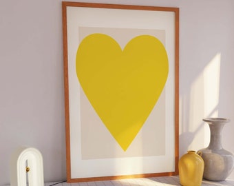 Yellow Heart Print | Digital Art Download | Abstract Minimal Heart Poster Printable Art | Cute Trendy Wall Art