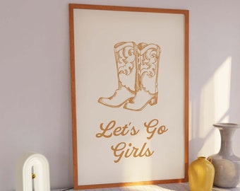Cowgirl Boots Print | Digital Art Download | Retro Tan Wall Art | Country Western Art Print | Trendy Retro Wall Art