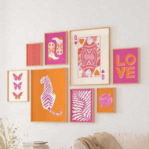 Pink and Orange Gallery Wall | Digital Art Download | 10 Printables | Cute Boho Dorm Room Art Set | Trendy Gallery Wall Art