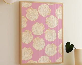 Seashells Print | Digital Art Download | Cute Summer Art Print | Girly Wall Art | Trendy Beach House Decor | Coastal Wall Art
