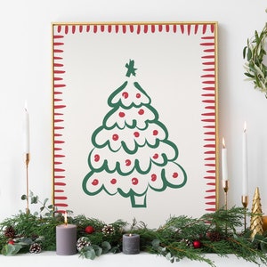 Christmas Tree Print, Digital Art Download, Whimsical Christmas Decor, Cute Holiday Wall Art, Trendy Christmas Art Print, Christmas Wall Art