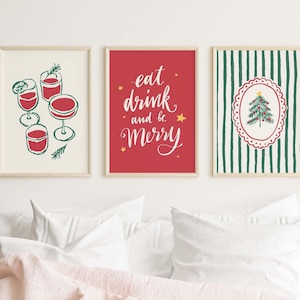 Skurrile Weihnachtsmotive, digitale Kunst-Download, 3er-Set, trendige Weihnachtsdrucke, klassische Urlaub-Wanddekoration, süße Weihnachtswandkunst