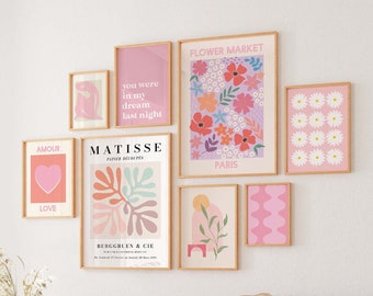 Pink Gallery Wall Set, Digital Art Download, 10 Printables, Boho Matisse Printable Art, Trendy Wall Art Set, Pink Gallery Wall