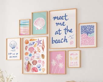 Coastal Gallery Wall, Digital Art Download, 10 Printables, Cute Summer Art Prints, Girly Wall Art, Trendy Beach House Decor