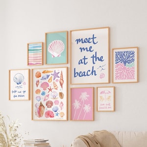 Coastal Gallery Wall, Digital Art Download, 10 Printables, Cute Summer Art Prints, Girly Wall Art, Trendy Beach House Decor