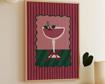 Christmas Cocktail Wall Art, Digital Download, Holiday Printable Artwork, Festive Drink Illustration, Vintage Christmas Kitchen Decor