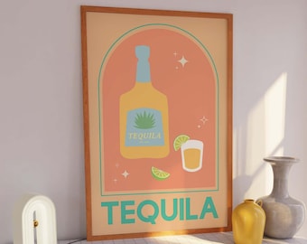 Tequila Cocktail Print | Digital Art Download | Cute Orange Cocktail Bar Printable Art | Kitchen Wall Art