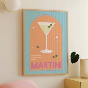 Martini Cocktail Poster | Digitale Kunst Download | Niedliche Blau Orange Cocktail-Bar druckbare Kunst | Küchen Wandkunst