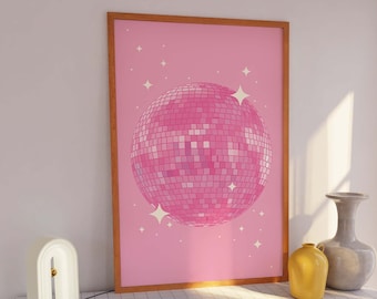 Pink Disco Print | Digital Art Download | Pink Disco Ball Exhibition Print | Mirrorball Art Print | Cute Trendy Wall Art