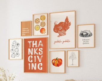 Thanksgiving Gallery Wall, Digital Art Download, 10 Printables, Rustic Fall Art Prints, Friendsgiving Autumn Wall Art, Fall Wall Decor