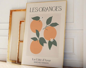 Oranges Print | Digital Art Download | Orange Fruit Market Botanical Wall Art | Orange Kitchen Art Print | Cute Trendy Wall Art