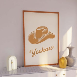 Cowboy Hat Print | Digital Art Download | Yeehaw Cowgirl Print | Retro Western Wall Art | Country Western Art Print | Trendy Retro Wall Art