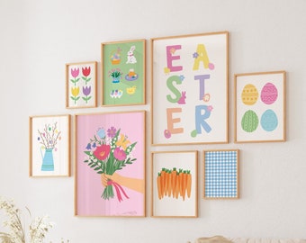 Easter Gallery Wall, Digital Art Download, 10 Printables, Cute Spring Art Prints, Girly Wall Art, Trendy Easter Decor, Nursery Art Prints