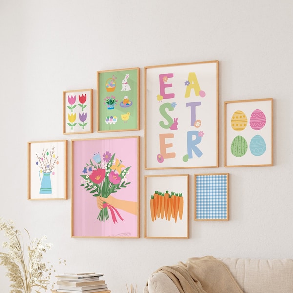 Easter Gallery Wall | Digital Art Download | 10 Printables | Cute Spring Art Prints | Girly Wall Art | Trendy Easter Decor | Nursery Decor