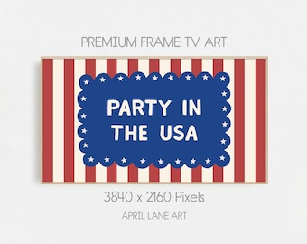 4th of July Frame TV Art, Party in the USA Display, Patriotic Stripe Decor, Digital Download