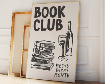 Book Club Print | Digital Art Download | Cute Book Club Decor | Trendy Reading Poster | Book Lover Wall Art | Neutral Art Print