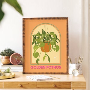 Golden Pothos House Plant Print | Digital Art Download | Abstract Orange Pothos Plant Printable Modern Art Poster | Cute Trendy Wall Art
