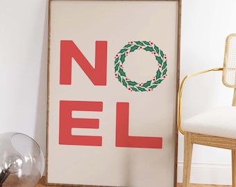 Noel Print | Digital Art Download | Classic Christmas Decor | Cute Holiday Wall Art | Trendy Christmas Art Print