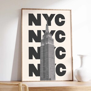 Impresión de viajes del Empire State Building de la ciudad de Nueva York / Descarga de arte digital / Impresión de exposición de viajes neutral en blanco y negro de Nueva York