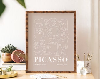 Picasso Line Drawing Print | Digital Art Download | Abstract Neutral Beige Picasso Printable Art | Cute Trendy Wall Art