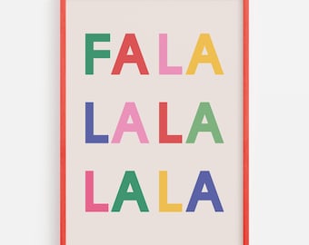 Fa La La Print, Digital Art Download, Cute Christmas Decor, Boho Holiday Wall Art, Trendy Christmas Print, Colorful Holiday Art