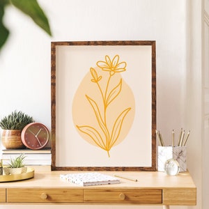 Orange Minimal Line Botanical Print | Digital Art Download | Colorful Floral Printable Art | Cute Trendy Wall Art