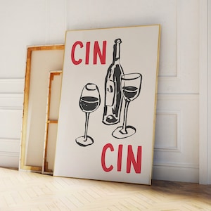 Cin Cin Druck | Digitale Kunst Download | Niedliche Wein Skizze Print | Cocktail Bar druckbare Kunst | Trendy Küchendruck | Prost Wandkunst