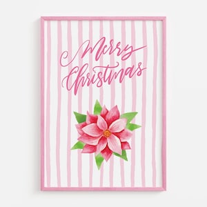Coquette Merry Christmas Wall Art, Digital Art Download, Trendy Pink Christmas Prints, Girly Holiday Wall Art, Cute Floral Christmas