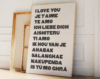 I Love You Print | Digital Art Download | Cute Valentine's Print | I Love You in Different Languages Wall Art | Trendy Neutral Art Print