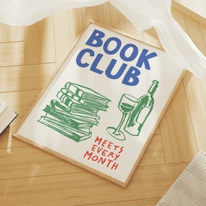 Stampa del club del libro, download di arte digitale, arredamento carino del club del libro, poster di lettura alla moda, arte murale per gli amanti dei libri