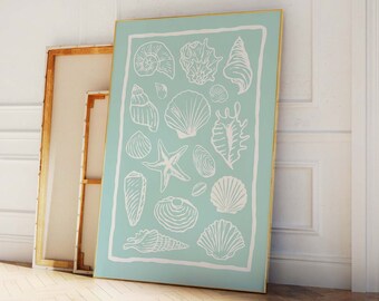 Seashells Print | Digital Art Download | Cute Summer Art Print | Girly Wall Art | Trendy Beach House Decor | Coastal Wall Art