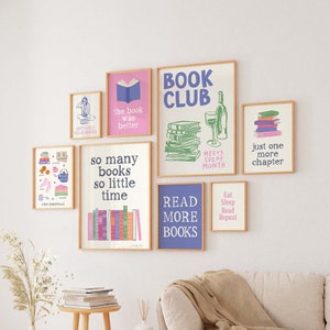 Book Lover Gallery Wall | Digital Art Download | Book Club Decor | Trendy Reading Posters | Gift for Book Lover Wall Art | Literary Wall Art