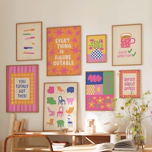 Office Wall Art Bundle, 10 Motivational Prints, Colorful Gallery Wall Set, Digital Download