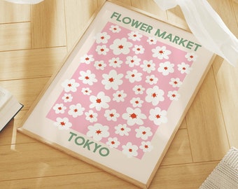 Flower Market Tokyo Print | Digital Art Download | Pink Cherry Blossom Japan Print | Sakura Printable Wall Art | Cute Trendy Wall Art
