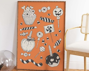 Halloween Treats Print | Digital Art Download | Halloween Candy Wall Art | Trick or Treat Art | Trendy Halloween Print | Spooky Season Decor