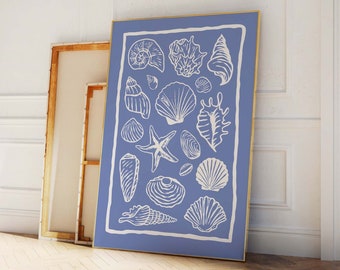 Seashells Print | Digital Art Download | Cute Summer Art Print | Girly Wall Art | Trendy Beach House Decor | Coastal Wall Art