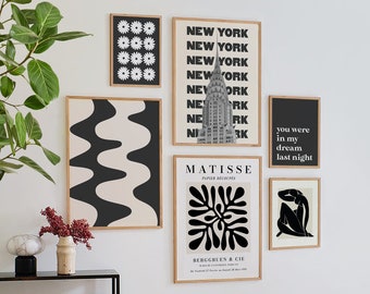 Set of 6 Black and White Gallery Wall | Digital Art Download | Trendy Neutral Gallery Wall | Boho Matisse Printable Art