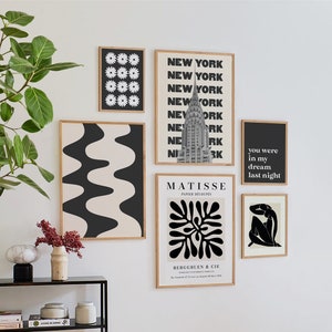 Set of 6 Black and White Gallery Wall | Digital Art Download | Trendy Neutral Gallery Wall | Boho Matisse Printable Art