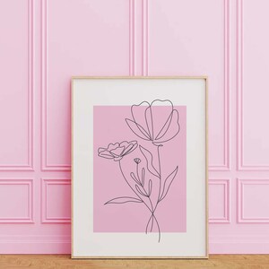 Pink Wall Art Print | Digital Art Download | Floral Botanical Line Art | Minimalist Modern Bedroom Living Room Wall Decor | Printable Art